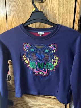 Kenzo Kids Navy Sweatshirt with Neon Tiger Embroidery